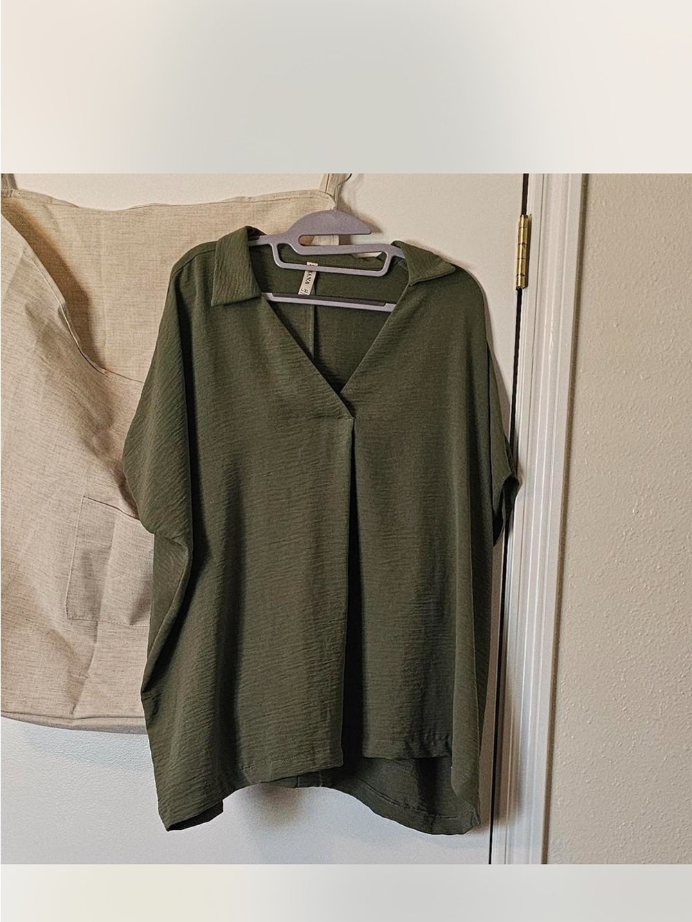 Zenana Outfitters Olive Green Relaxed V-Neck Collared Top